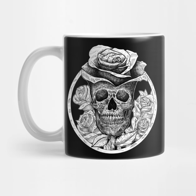 Skull head rose black and white by Darts design studio